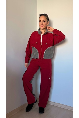 Ali Butik Bordo Paraşüt Kumaş Denim Detaylı Takım Bordo