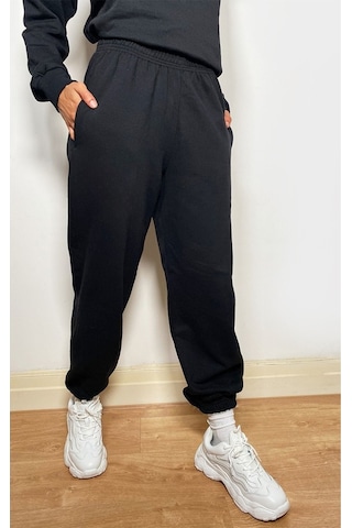 Plt Design Eşofman Takımı Sweatshirt Jogger - Siyah Baskılı Oversize Şardonlu Bisiklet Yaka Siyah