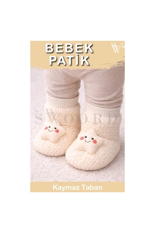 Swoord Peluş Astarlı Ve Yüzeyli Kaydırmaz Taban Çocuk Patik Çocuk Panduf Bej