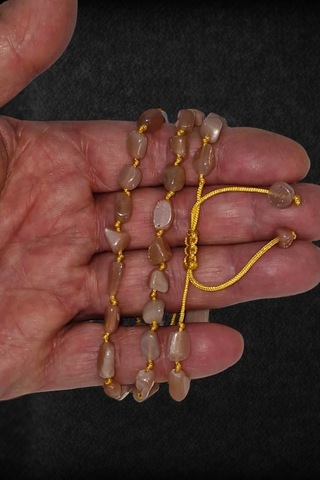 Turuncu Aytaşı Doğal Taş Bileklik Makrome Ayarlı 633-1 Peach Moonstone Turuncu