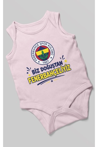 Morivokids Biz Doğuştan Fenerbahçeliyiz Sıfır Kollu Bebek Zıbını %100 Pamuk Bebe Pembe