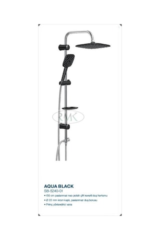 Sukar Siyah Tepe Duş Seti Kare Rain Aqua Black Siyah