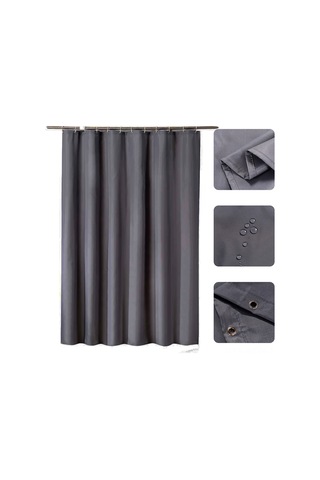 Neevoyu Gri Kalın Poliester Banyo Perdeği - Su Geçirmez & Mantar Koruyucu - 240x200 Cm - 16 Adet Kanca İle Tam Set Gri