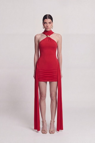 Holly Lolly Halter Yaka Aksesuarlı Mini Lilian Elbise Kırmızı