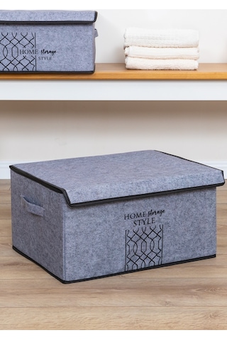 Keçe Kapaklı Çok Amaçlı Maxi Kutu Gri 47x37x24 Cm