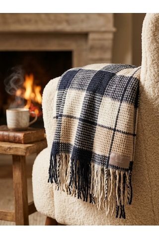 Livoras Home Dinarsu Cozy Life Pamuklu Tv Battaniyesi 130 X 170cm İnka Lacivert Beyaz-lacivert