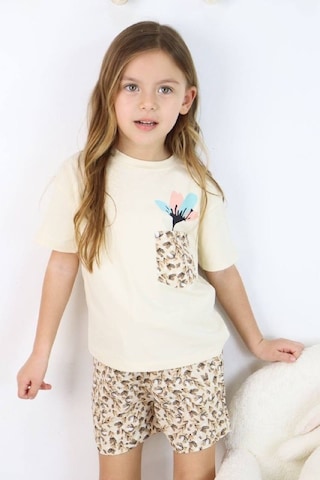 Jollykids Kız Çocuk Cep Detaylı Dokuma Şortlu Takım-bej