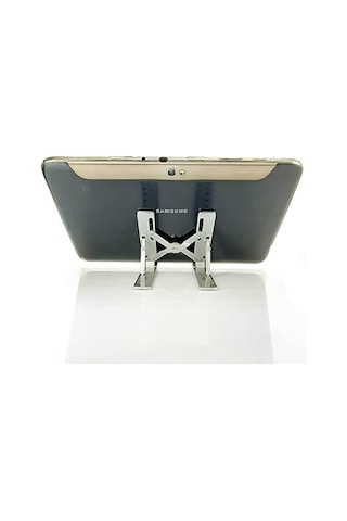Mini Metal Stand Katlanabilir Çantada Taşınabilir Folding Alüminyum 8 Kademeli Telefon Ve Tablet Standı 13 Cm Mini Dizayn Rt008 Silver