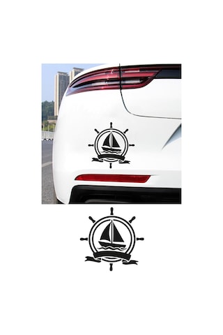 Yelkenli Ve Gemi Dümeni Oto Sticker - Denizci Tarzı Araç Sticker 15x15cm Diğer