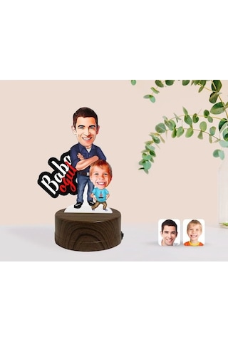 Kişiye Özel Baba Oğul Karikatürlü Dekoratif 3D Biblo Led Işıklı G (483006628)