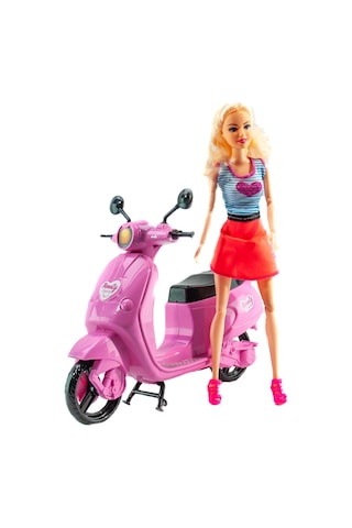 Oyuncak Kız Bebek Pembe Scooter Motosikletli Sonsuz Hareket Bebek