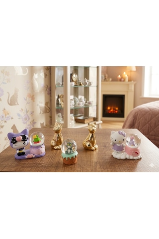 Altın Sarısı Kedi Ve,kuromi,tom Ve Hello Kitty Figürlü Kar Küreleri 5'li Set Tek Bir Pakette 001