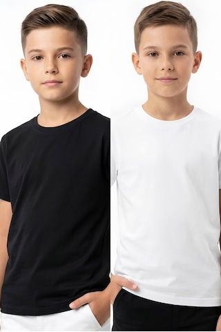 Modanıno Erkek Çocuk 2'li Geniş Kalıp Basic T-shirt 6-14 Yaş 12690ds Siyah
