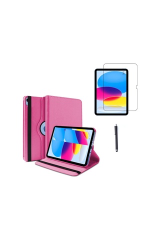 Apple Uyumlu iPad, A16 11.nesil A3354-a3355 Dönebilen Tablet Kılıfı + Ekran Koruyucu + Tablet Kalemi Kapaklı Kılıf