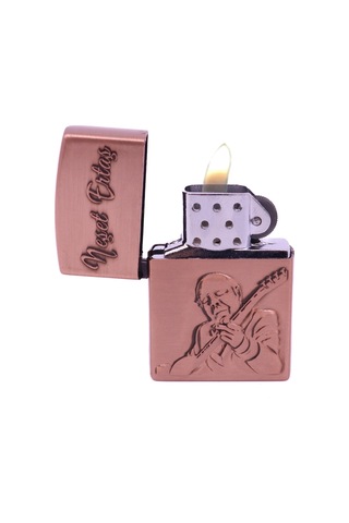 Neşet Ertaş Gravür İşlemeli Metal Çakmak - Bronz Renk Bronz