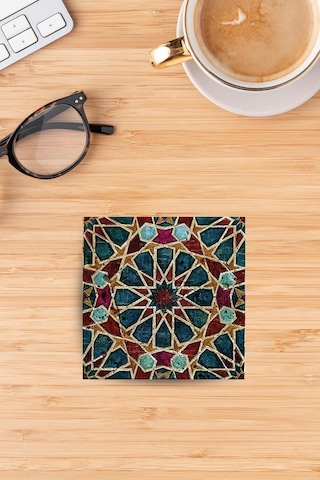 Baskılı Doğaltaş Bardak Altlığı - Doğal Taş Bardak Altı - Tekli Geometrik Desenler Çok Renkli