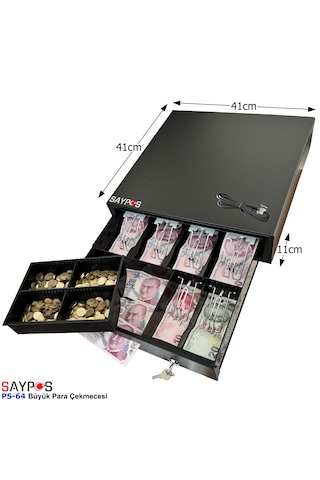 6 Banknot Gözlü Yazarkasa Pos Bağlantılı Ve Anahtardan Açılır Büyük Para Çekmecesi 41x41x11cm