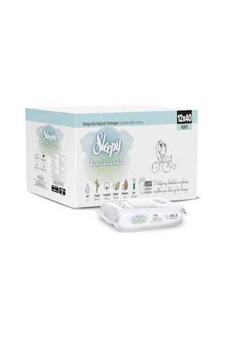 Sleepy Islak Havlu Bio Natural 40'lı 12 Li Set 480 Yaprak Tekli