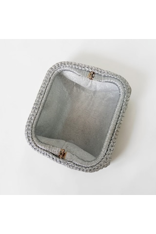 Metalik Gümüş El Örgüsü Kadın Clutch Çanta Şık Davet Ve Gece Çantası