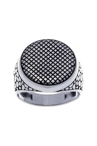 925 Ayar Gümüş Kare Desenli Erkek Yüzük Gümüş