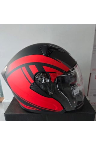 Çenesiz Kask Jk528-1 Mge Vizörlü Mat Siyah Kırmızı L Mat Kırmızı - Siyah