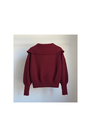 Flex Fashıon Kadın Bordo Trend Devrik Yaka Fermuarlı Popüler Triko Hırka Bordo - 782907763 Bordo - 782907763 Bordo