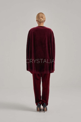 Crystalia Pelerinli Taş Nakış İşlemeli Bordo Kadife Takım Bordo