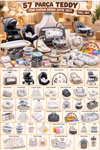 57 Parça Teddy Yeni Doğan Bebek Çeyiz Seti Full Set Bebeğiniz İçin Gerekli Olan Her Şey