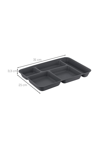 Porsima 5 Bölmeli Bpa İçermez Lüks Plastik Piknik Yemek Servis Tabağı-tabldot Servis Tabağı Antrasit-21 31 3,5 Cm