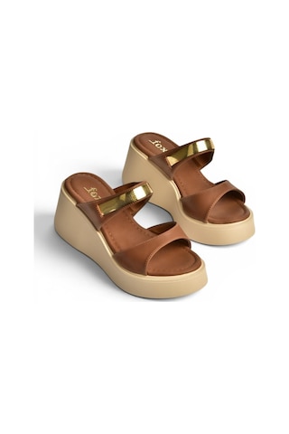 Fox Shoes Y973518509 Taba Kalın Tabanlı Kadın Terlik