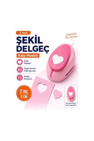 Ofisinn Şekilli Mega Boy Delgeç/şekilgeç 5 Cm Kalp Pembe
