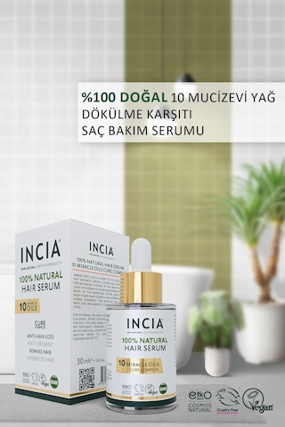 INCIA %100 Doğal Saç Bakım Serumu Biberiye Yağı Saç Dökülmesi Karşıtı 10 Değerli Yağ 30 ML