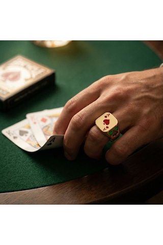 Poker Maça Ası Yüzük Altın - Gümüş
