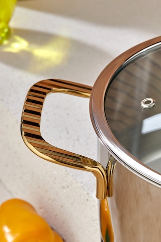Cooker Bomonti 16 Cm 2 Litre İndüksiyon Uyumlu Paslanmaz Çelik Gold Kulplu Derin Tencere Ckr3467