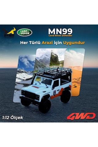 Mn Model Mn99 V2 1/12 Land Rover Defender D90 4wd Rc Model Crawler Offroad Uzaktan Kumandalı Araba Truck Rtr Beyaz+dahili Işık Seti