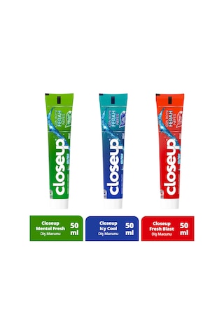 Close Up Diş Macunu Fresh Blast 50 ML + Close Up Diş Macunu Icy Cool 50 ML + Close Up Diş Macunu Menthol Fresh 50 ML
