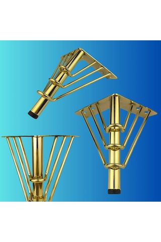 20 Cm Metal 3 Telli Koltuk Ayağı Mobilya Ayağı Ünite Ayağı Konsol Ayağı Puf Berjer Ayağı Gold