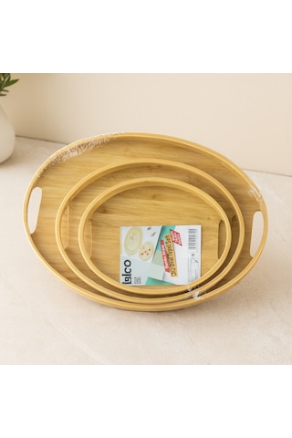 Oval Bambu Ahşap Tepsi Seti 3'lü 20x29, 26x36, 31x45 Cm 80 x 180