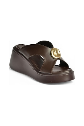 Fox Shoes Y973965409 Kahverengi Dolgu Tabanlı Kadın Terlik