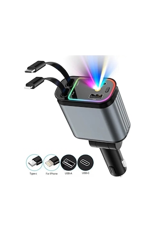 Acc-01 Rgb Işıklı Araç Şarj Cihazı 66w Hızlı Şarj 4'ü 1 Arada Geri Çekilebilir Kablo Yıldızlı Tavan Işığı Özelliği