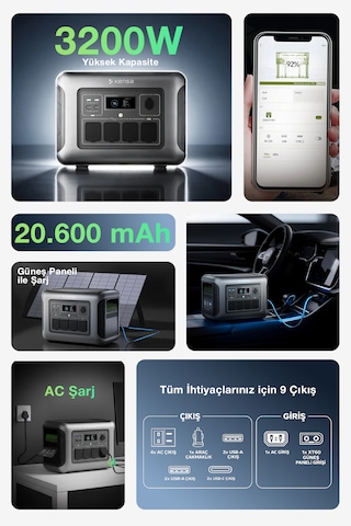 3200w Taşınabilir Güç Istasyonu 1056wh Kapasite, Lifepo4 Batarya, Solar Destek, App Kontrollü