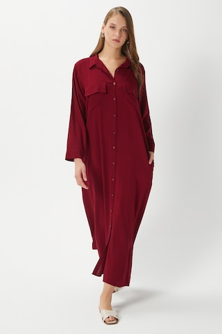 Prive Kadın Plain Bordo %100 Viskon Maksi Boy Cepli Yazlık Uzun Elbise