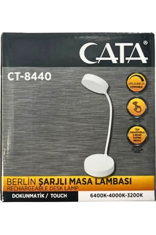 Cata Ct 8440 Berlin Beyaz Eski Kasa Şarjlı Masa Lambası 3 Renk Siyah