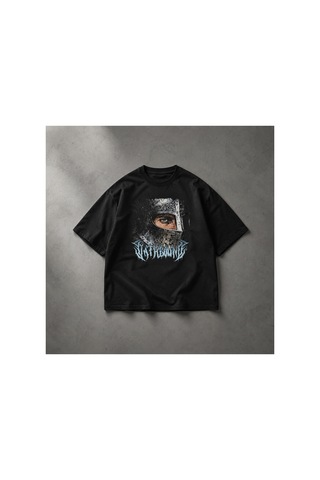 Yolo Street Şovalye Baskılı Oversize %100 Pamuk Erkek Tişört Vintage Dark Streetwear Siyahh1