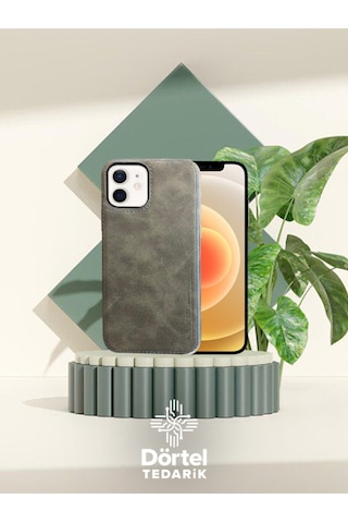 Juno Apple Uyumlu iPhone Hakiki Deri Koruyucu Kılıf 12 Gri