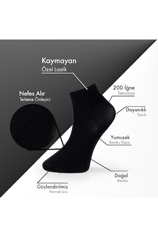 Saf Bambu Erkek Yarım Konç Düz Siyah - Antrasit Çorap Dikişsiz Premium Kutulu 6'lı L5952aznp Softaura