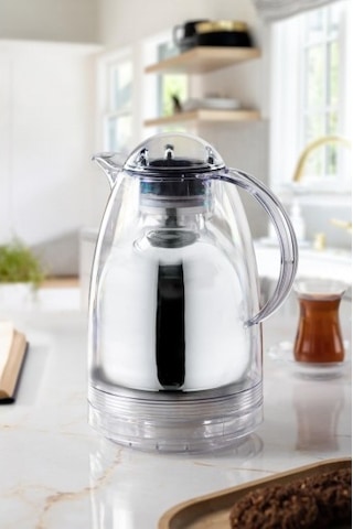 1.5 Lt Isı Yalıtımlı Çay Ve Soğuk Su Termosu Şeffaf 12 Saat Sıcak Tutar& İçi Camdır Beyaz - Şeffaf
