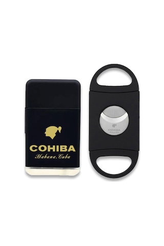 Cohiba Plastik Jet Alev Puro Çakmağı Kesici Seti Siyah