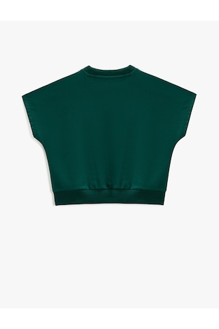 Koton Baskılı Kanguru Cepli Kısa Kollu Sweatshirt Yeşil 2skb10104tk
