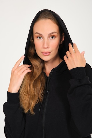 Harmandar Baskısız Unisex Siyah Cepli Kapüşonlu Fermuarlı Sweatshirt Hırka Siyah